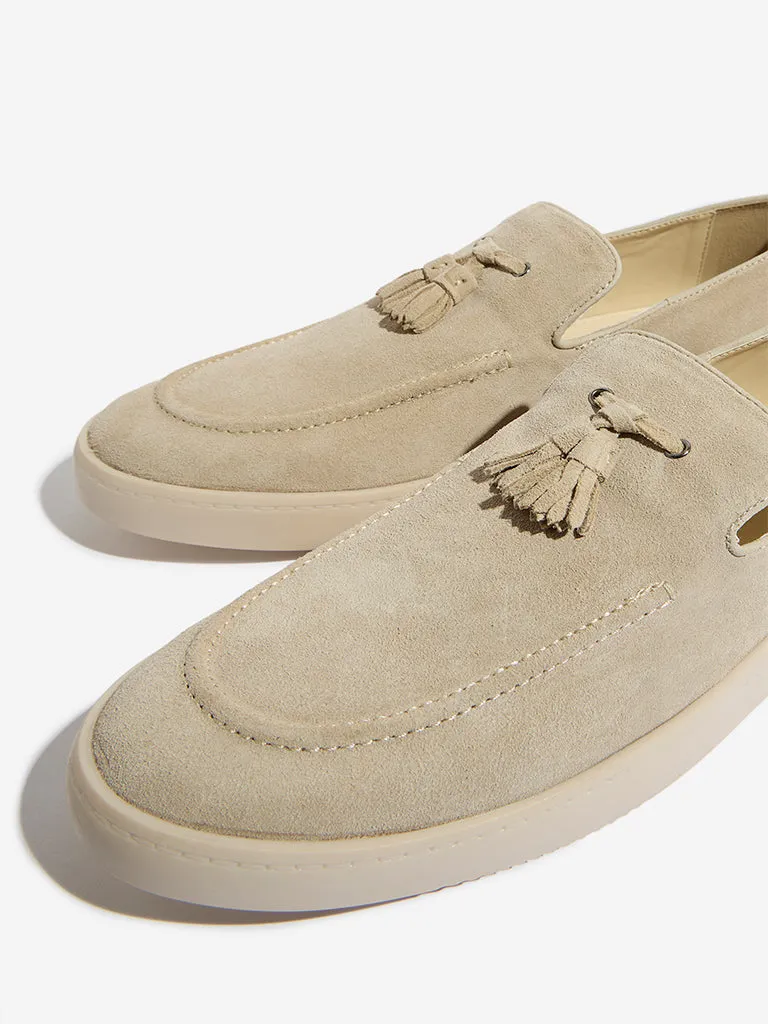 SOLEPLAY Beige Suede Leather Tasseled Loafers