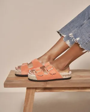 Suede With Faux Fur Nordic Sandals - R33RF - Cortina Apricot With Gold Buckles