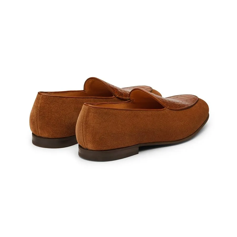 Tan Croco Suede Belgian Loafers