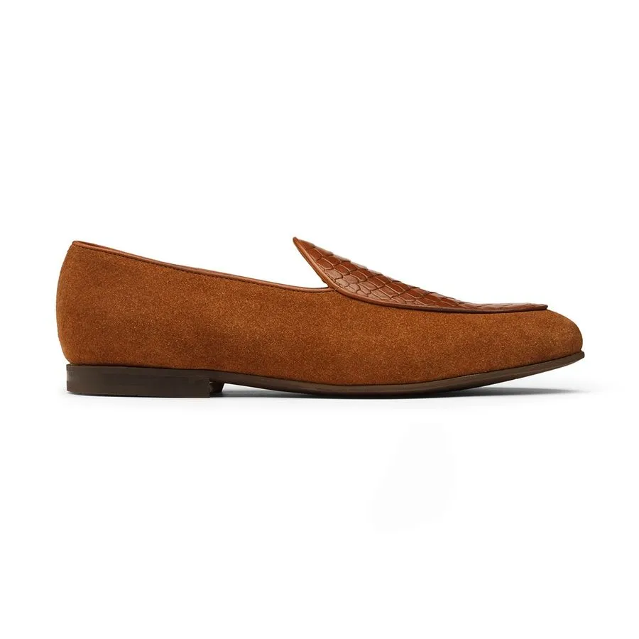 Tan Croco Suede Belgian Loafers