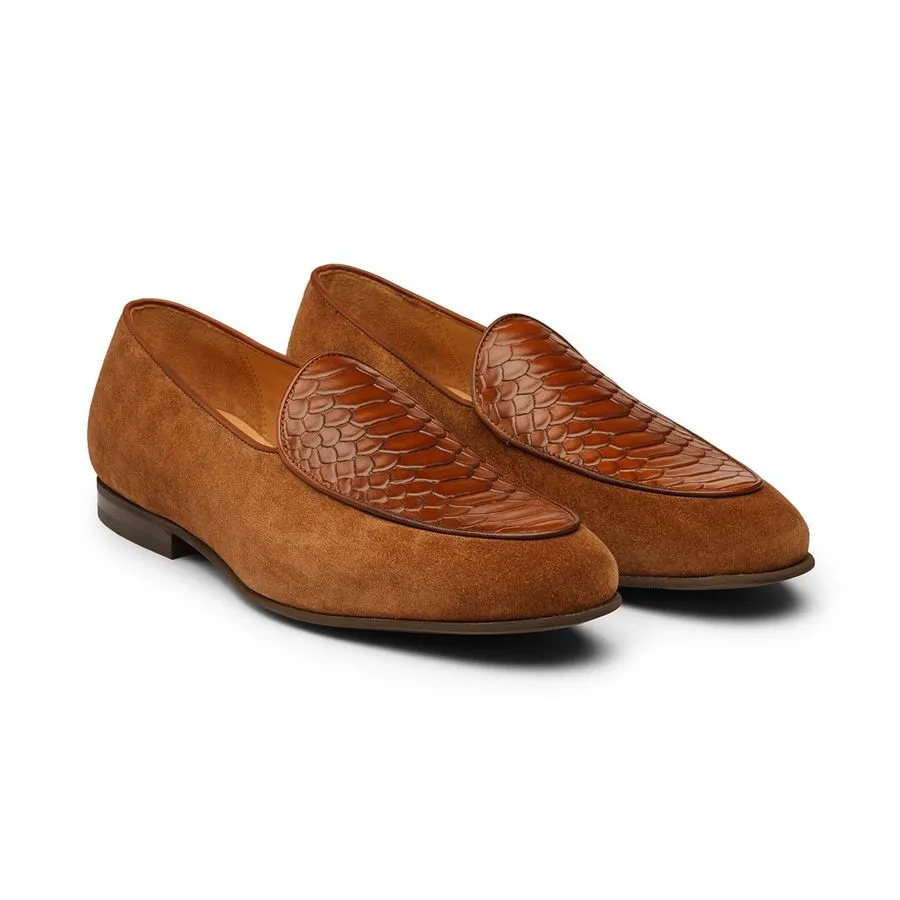 Tan Croco Suede Belgian Loafers