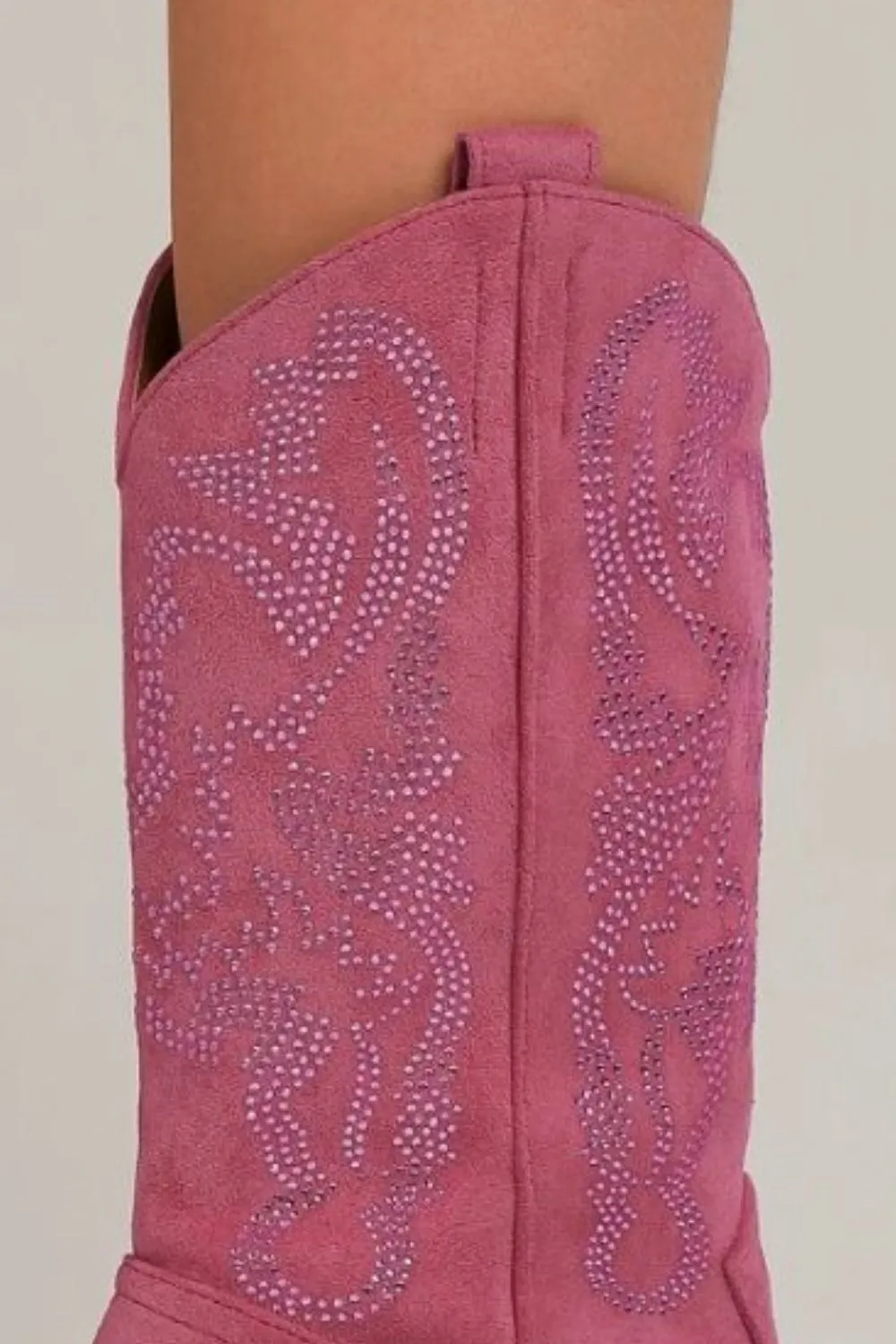 Vegan Suede Rhinestone Cowgirl Boots in Cerise