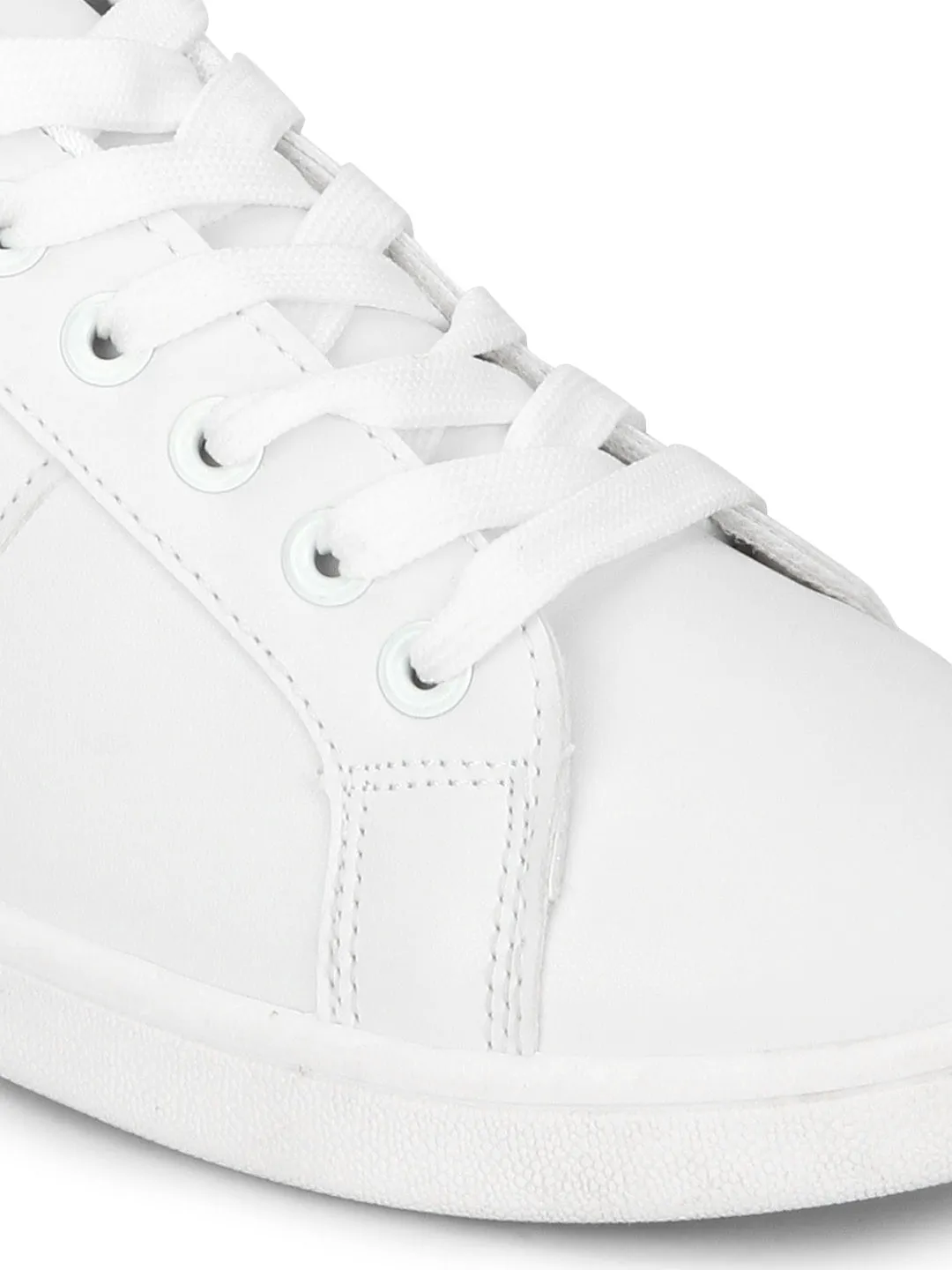 White PU Tiger Detail Lace-Up Sneakers