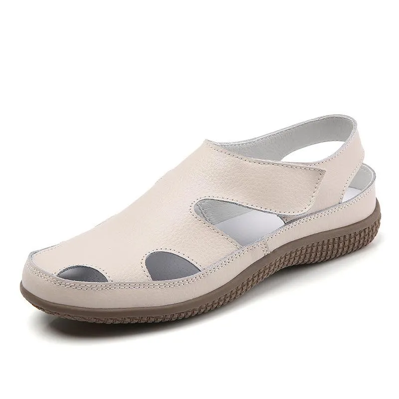 Women's closed toe hollow loafers sandals comfy walking magic tape sandals