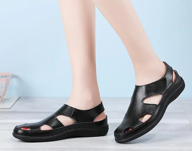 Women's closed toe hollow loafers sandals comfy walking magic tape sandals