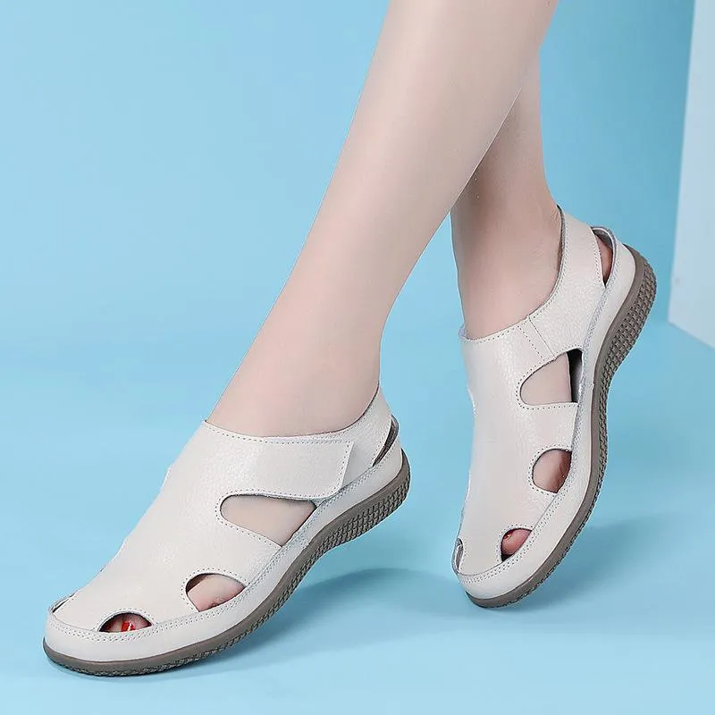 Women's closed toe hollow loafers sandals comfy walking magic tape sandals