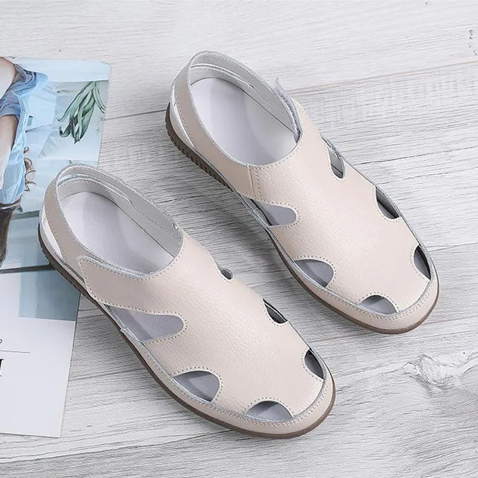Women's closed toe hollow loafers sandals comfy walking magic tape sandals