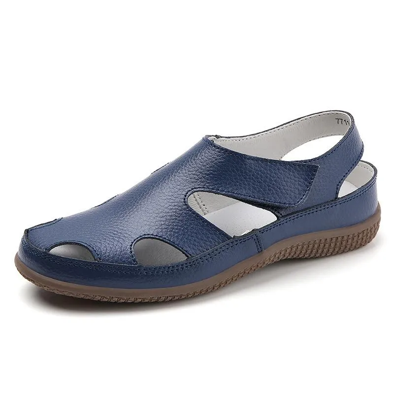Women's closed toe hollow loafers sandals comfy walking magic tape sandals
