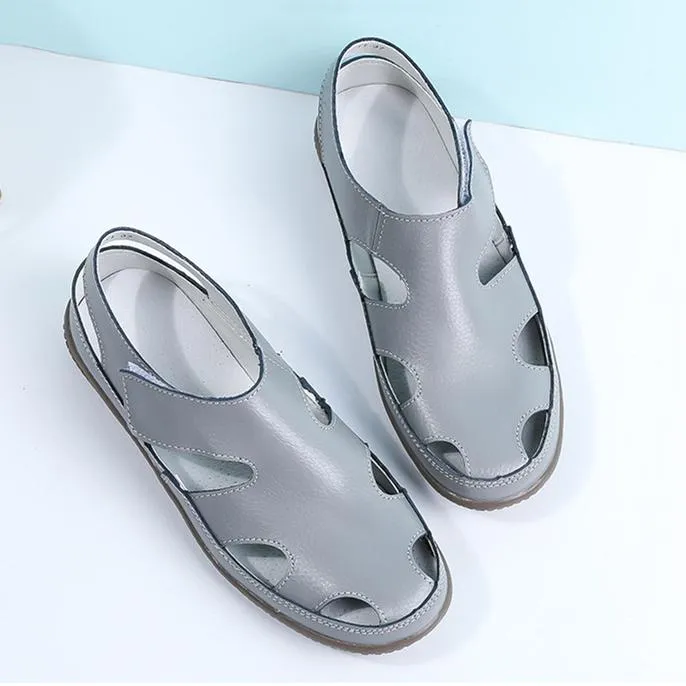Women's closed toe hollow loafers sandals comfy walking magic tape sandals