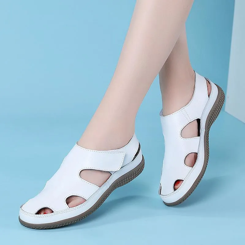 Women's closed toe hollow loafers sandals comfy walking magic tape sandals