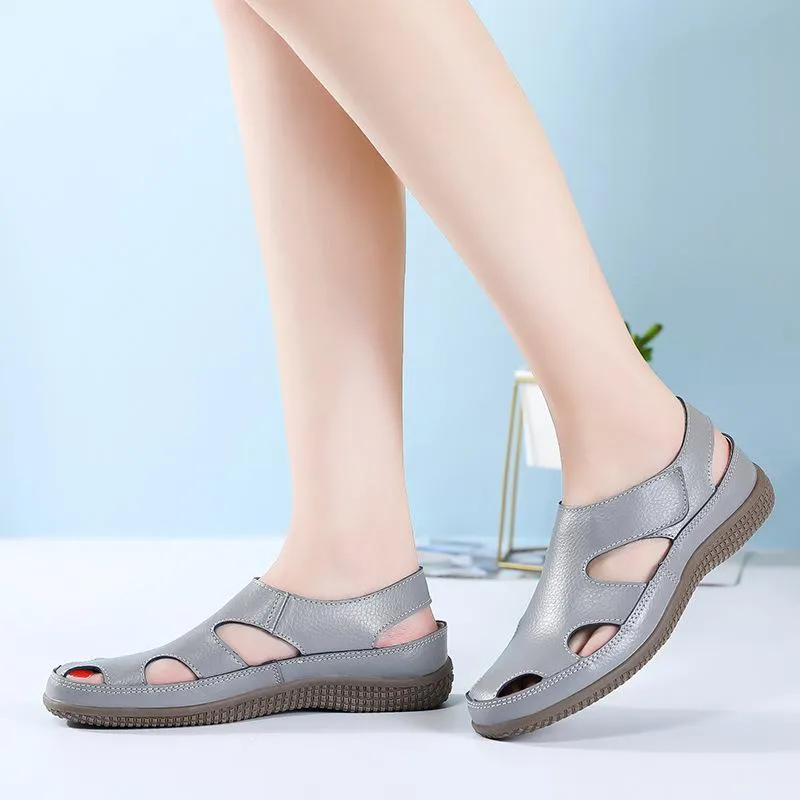 Women's closed toe hollow loafers sandals comfy walking magic tape sandals