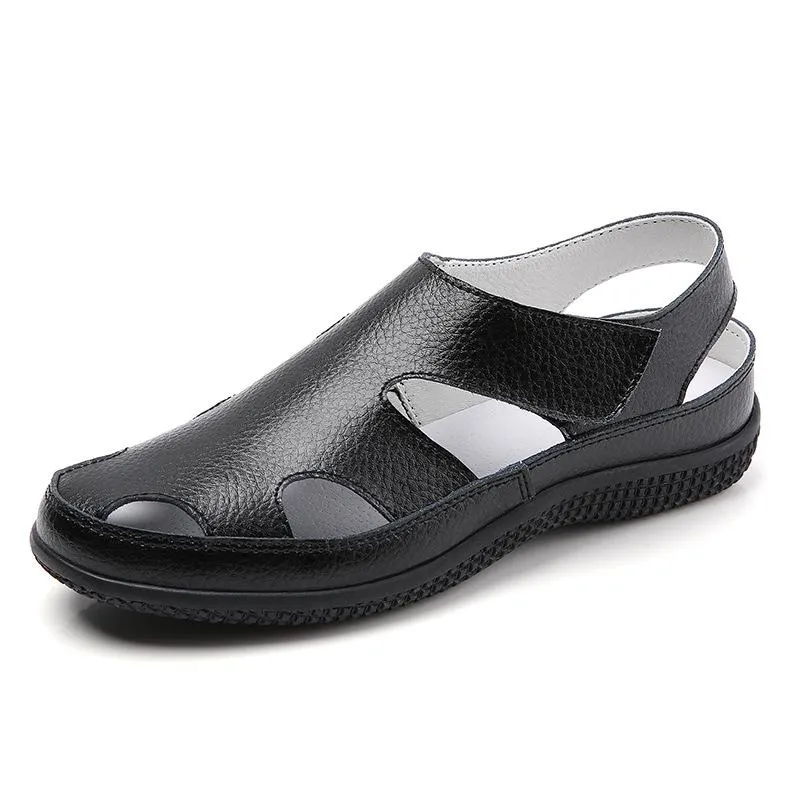 Women's closed toe hollow loafers sandals comfy walking magic tape sandals
