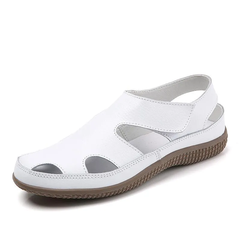 Women's closed toe hollow loafers sandals comfy walking magic tape sandals