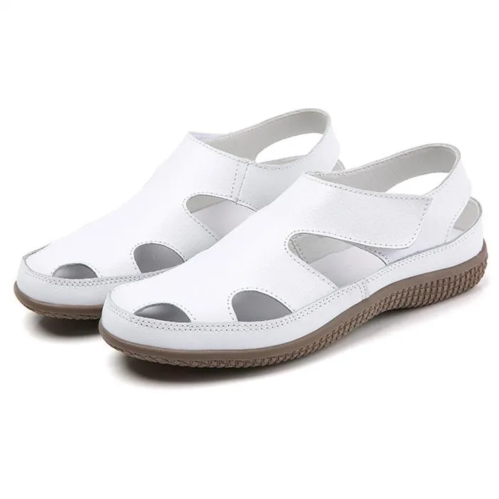 Women's closed toe hollow loafers sandals comfy walking magic tape sandals