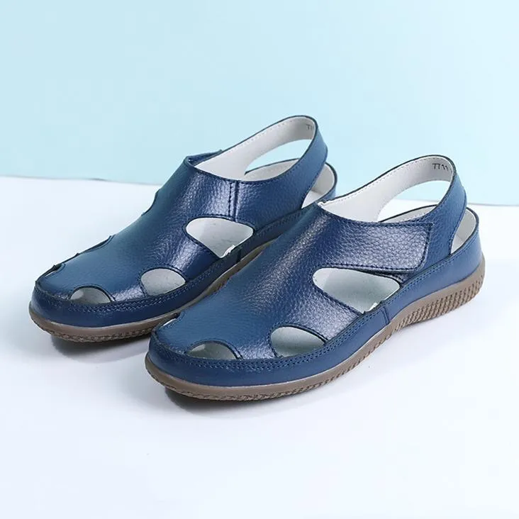 Women's closed toe hollow loafers sandals comfy walking magic tape sandals