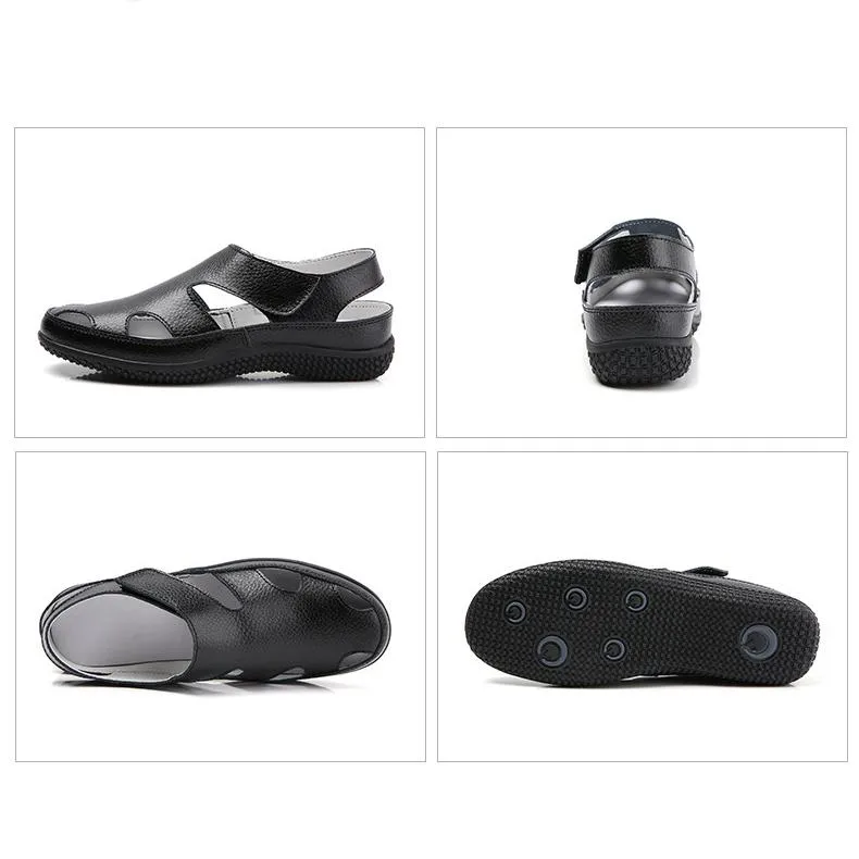 Women's closed toe hollow loafers sandals comfy walking magic tape sandals