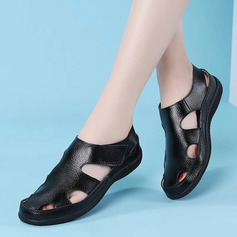 Women's closed toe hollow loafers sandals comfy walking magic tape sandals