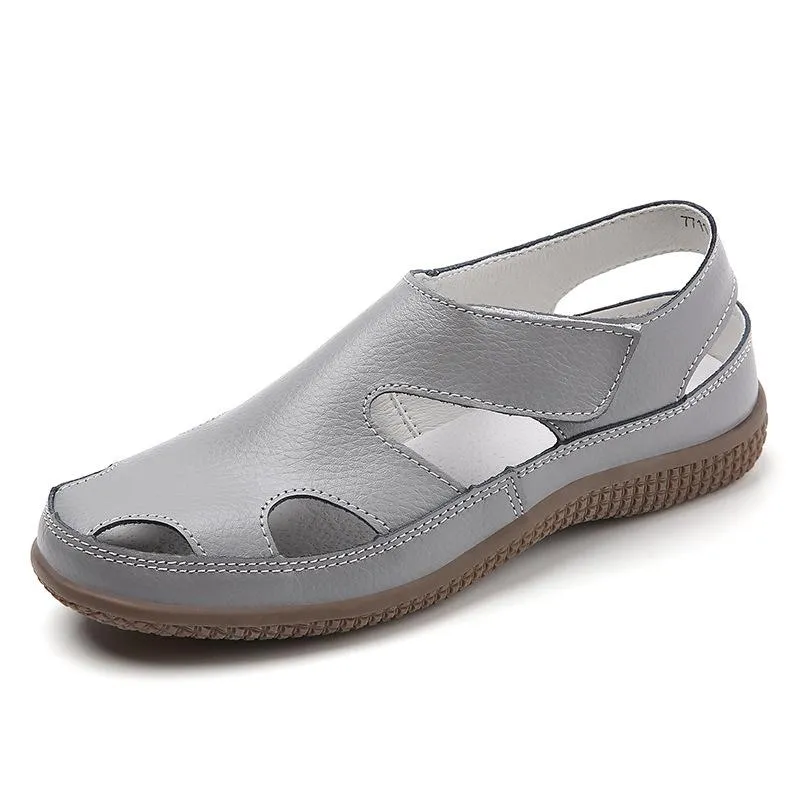 Women's closed toe hollow loafers sandals comfy walking magic tape sandals
