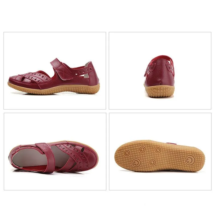 Women's closed toe hollow magic tape sandals flat comfy walking loafers shoes