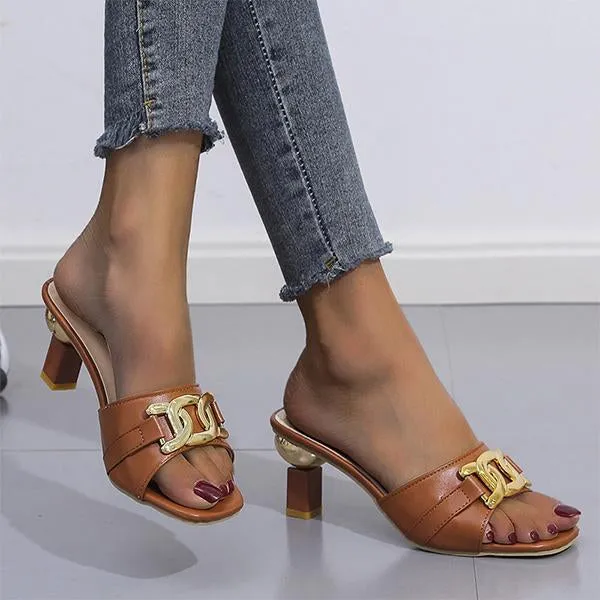 Women's Metal Decorated Fashion High Heel Slippers 01922233S