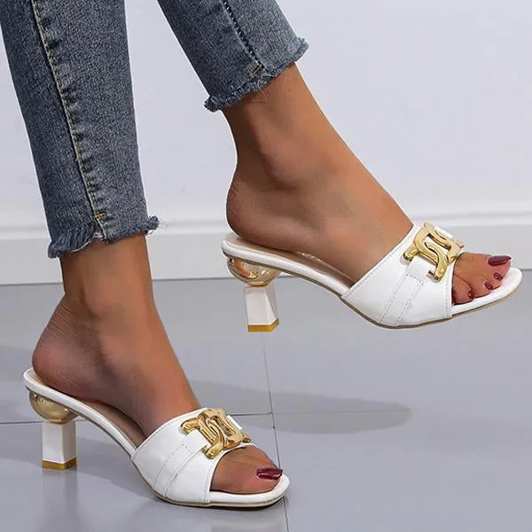 Women's Metal Decorated Fashion High Heel Slippers 01922233S