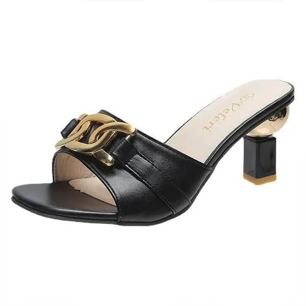 Women's Metal Decorated Fashion High Heel Slippers 01922233S