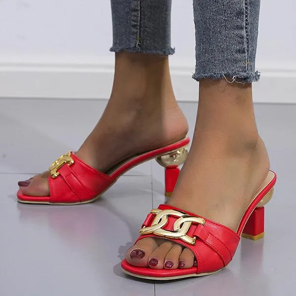 Women's Metal Decorated Fashion High Heel Slippers 01922233S