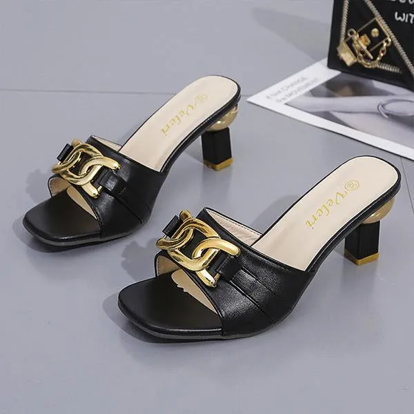 Women's Metal Decorated Fashion High Heel Slippers 01922233S