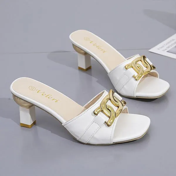 Women's Metal Decorated Fashion High Heel Slippers 01922233S