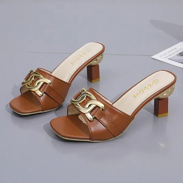 Women's Metal Decorated Fashion High Heel Slippers 01922233S