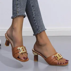 Women's Metal Decorated Fashion High Heel Slippers 01922233S