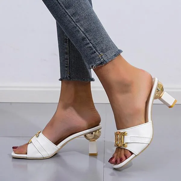 Women's Metal Decorated Fashion High Heel Slippers 01922233S