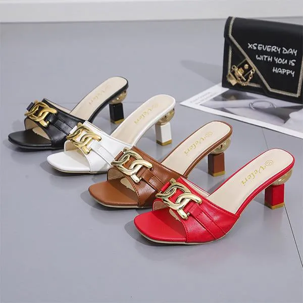 Women's Metal Decorated Fashion High Heel Slippers 01922233S