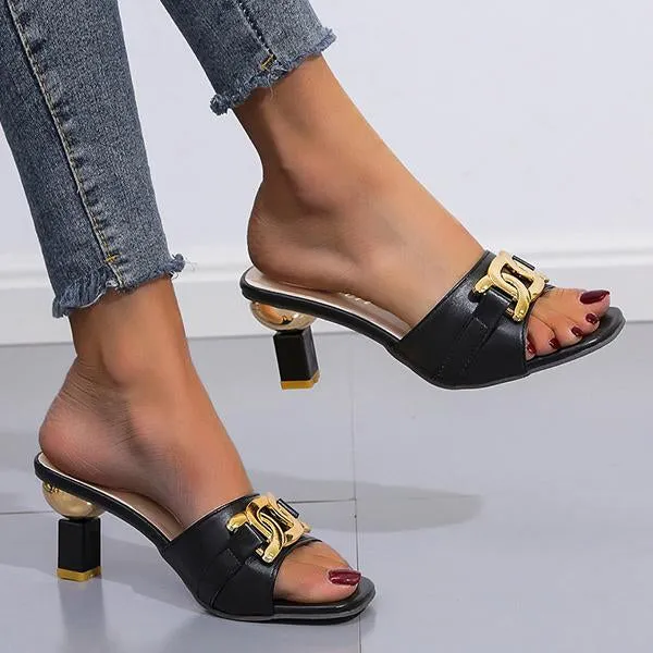 Women's Metal Decorated Fashion High Heel Slippers 01922233S