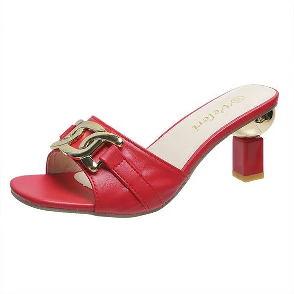 Women's Metal Decorated Fashion High Heel Slippers 01922233S