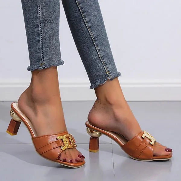 Women's Metal Decorated Fashion High Heel Slippers 01922233S