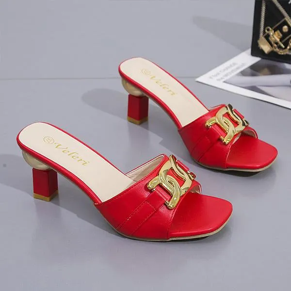 Women's Metal Decorated Fashion High Heel Slippers 01922233S