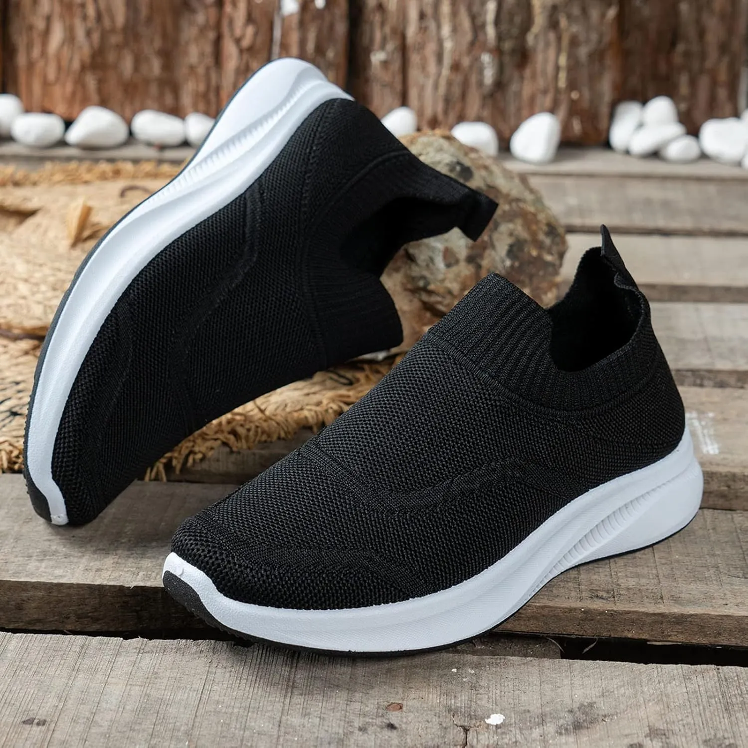Women's Orthopedic Knit Walking Shoes Sock Sneakers, Slip On Soft Sole Mesh Running Shoes, Breathable Comfy Workout Shoes Work Nurse
