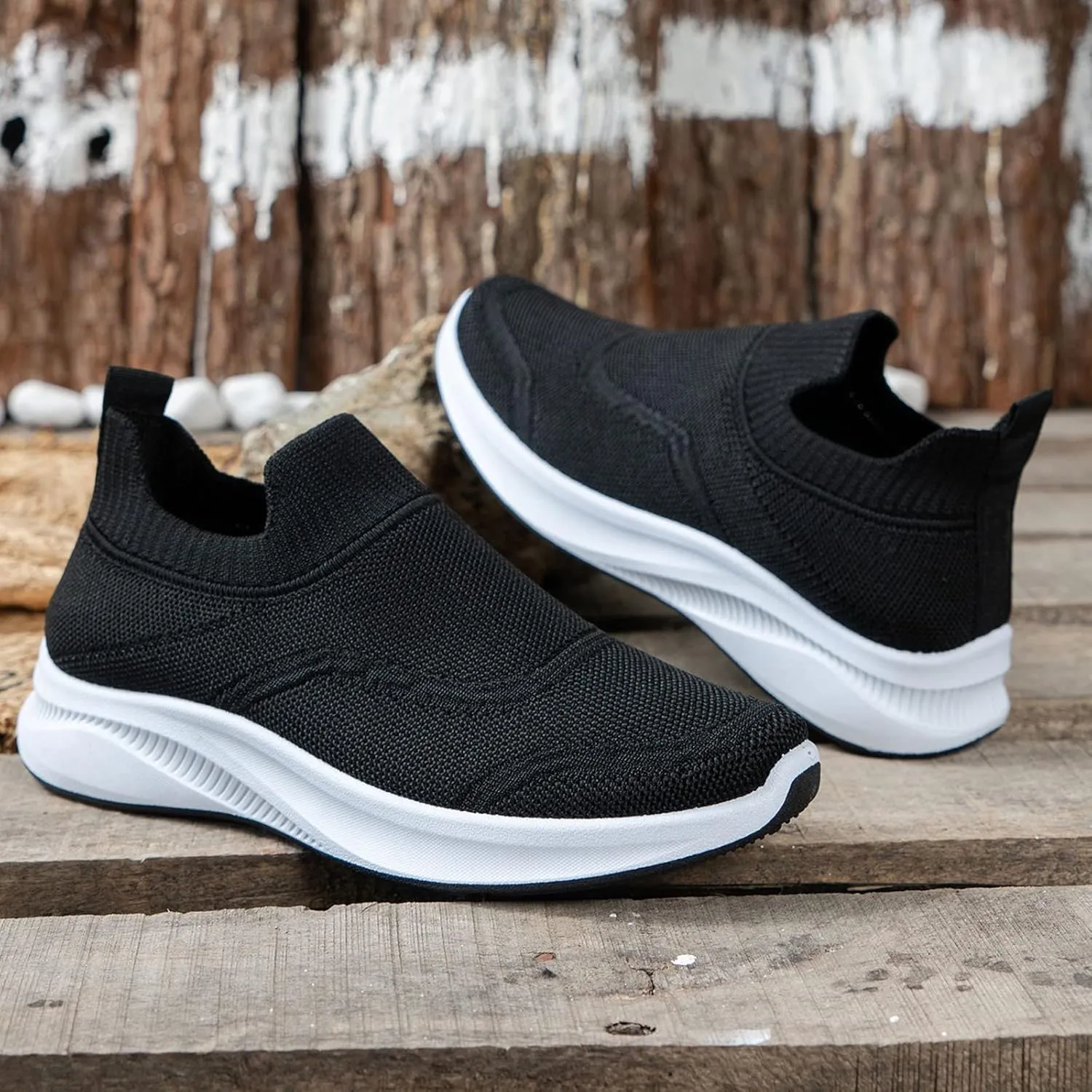 Women's Orthopedic Knit Walking Shoes Sock Sneakers, Slip On Soft Sole Mesh Running Shoes, Breathable Comfy Workout Shoes Work Nurse