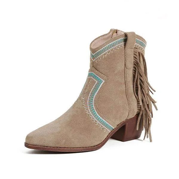 Women's Stylish Contrast Color Tassel Western Ankle Boots
