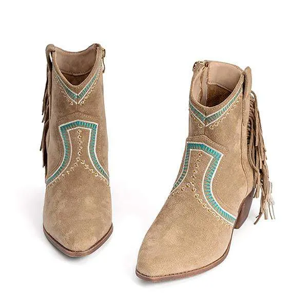Women's Stylish Contrast Color Tassel Western Ankle Boots