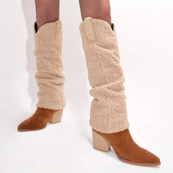 Women's Stylish Pointed Toe Thick Heel Trouser Boots 55358091S