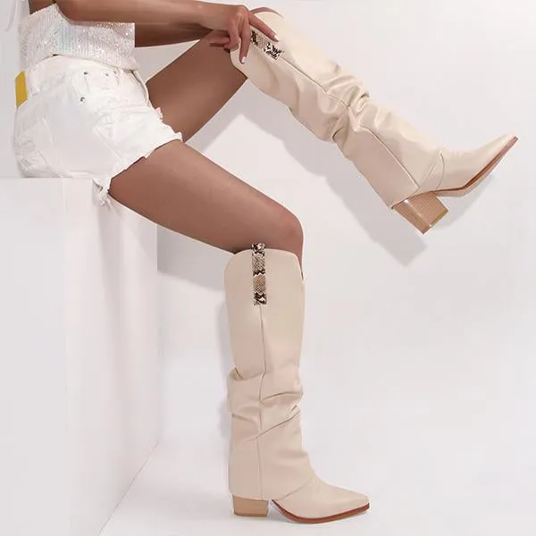 Women's Stylish Pointed Toe Thick Heel Trouser Boots 55358091S