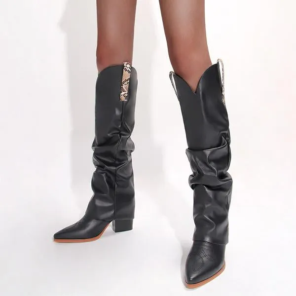 Women's Stylish Pointed Toe Thick Heel Trouser Boots 55358091S