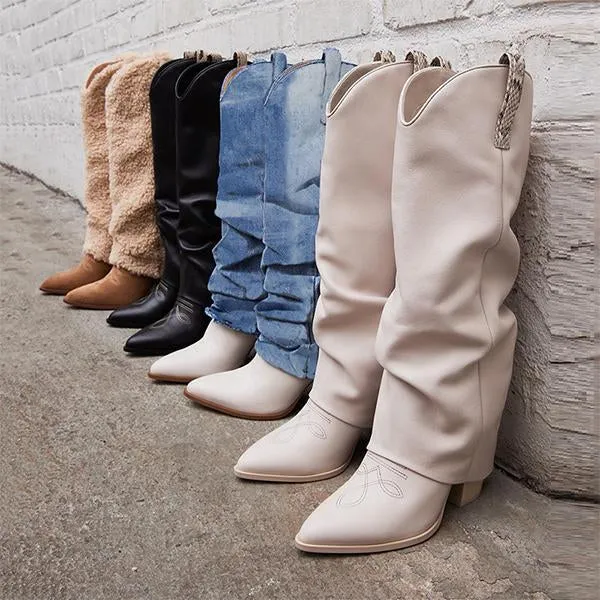 Women's Stylish Pointed Toe Thick Heel Trouser Boots 55358091S