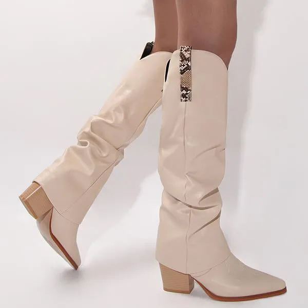 Women's Stylish Pointed Toe Thick Heel Trouser Boots 55358091S