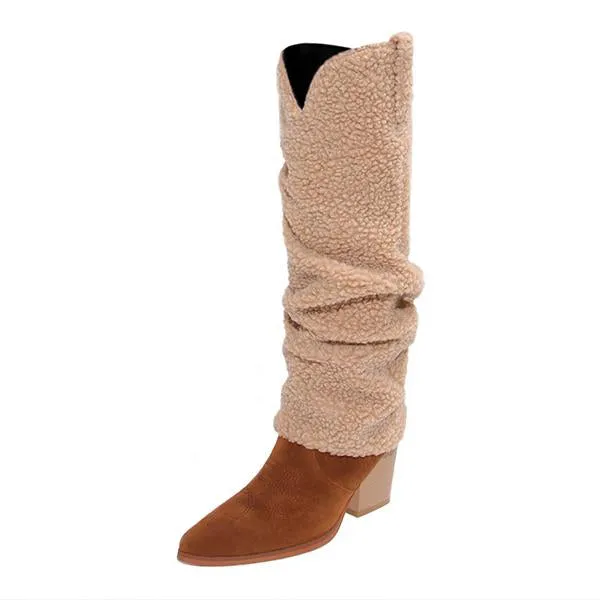 Women's Stylish Pointed Toe Thick Heel Trouser Boots 55358091S